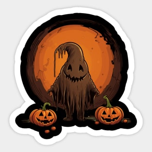 Ghost with Pumpkin and Full Moon Sticker